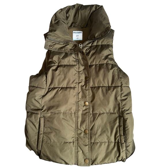 OLD NAVY womens Sm military olive green poly filled puffer vest fleece lined - Picture 1 of 3